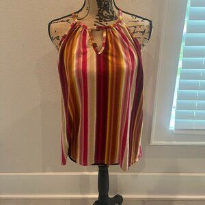 Papermoon Womens Multicolor Vertical Striped Keyhole Sleeveless Top - Size: M